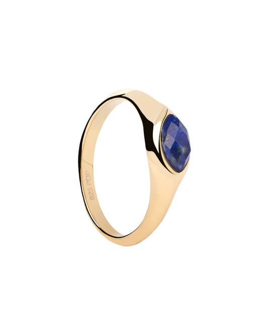 PDPAOLA Lapis Lazuli Nomad Stamp Ring - 925 Sterling Silver / 18K Gold Plating with Gemstones