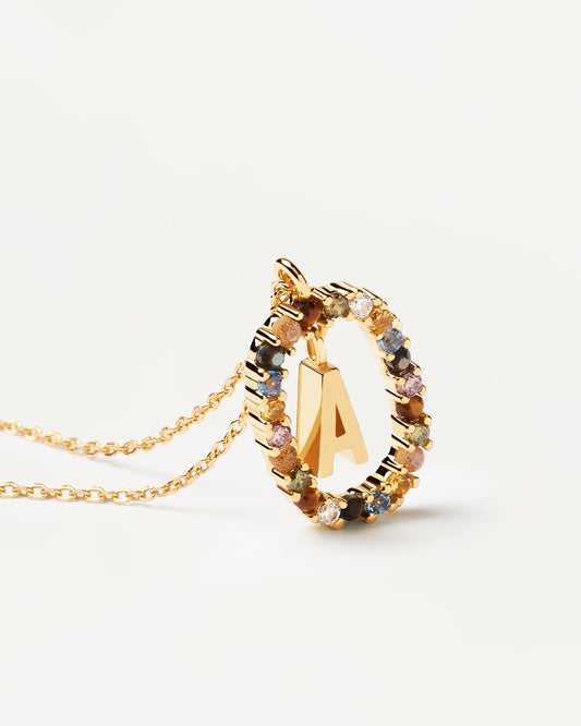 PDPAOLA Letter A Necklace - 925 Sterling Silver / 18K Gold Plating with Gemstones