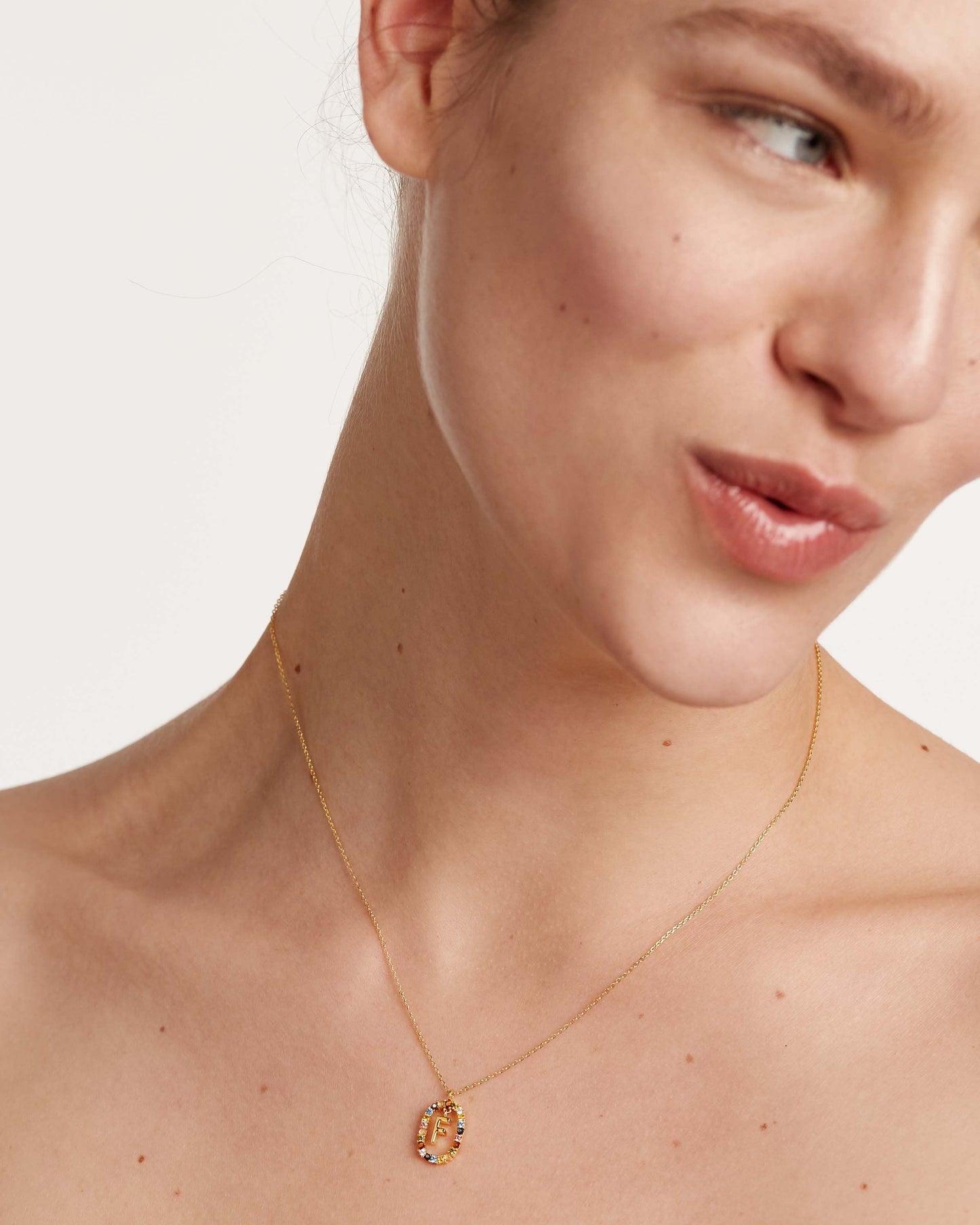 PDPAOLA Letter F Necklace - 925 Sterling Silver / 18K Gold Plating with Gemstones