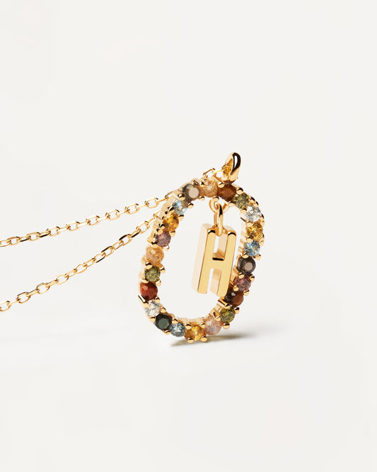 PDPAOLA Letter H Necklace - 925 Sterling Silver / 18K Gold Plating with Gemstones