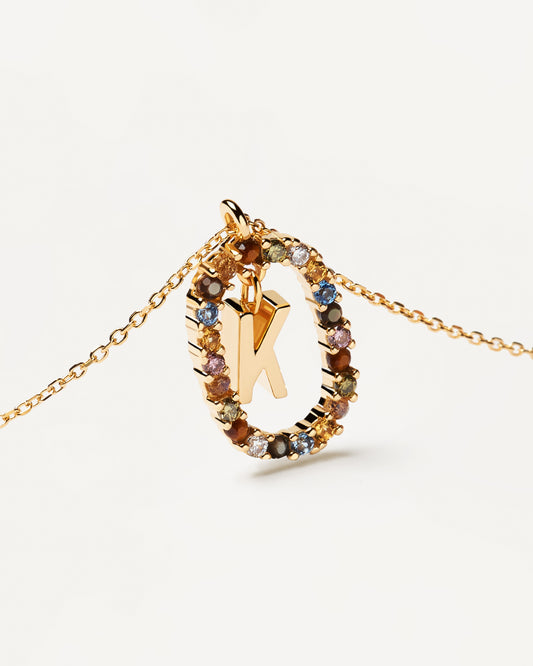 PDPAOLA Letter K Necklace - 925 Sterling Silver / 18K Gold Plating with Gemstones