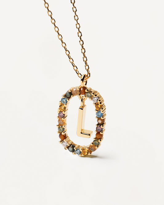 PDPAOLA Letter L Necklace - 925 Sterling Silver / 18K Gold Plating with Gemstones