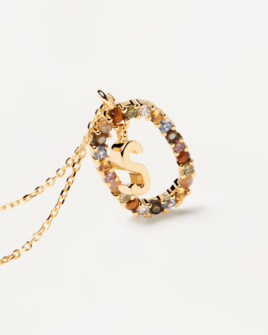 PDPAOLA Letter S Necklace - 925 Sterling Silver / 18K Gold Plating with Gemstones