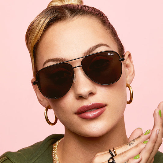 QUAY High Key Large Sunglasses - Black/Smoke Polarized