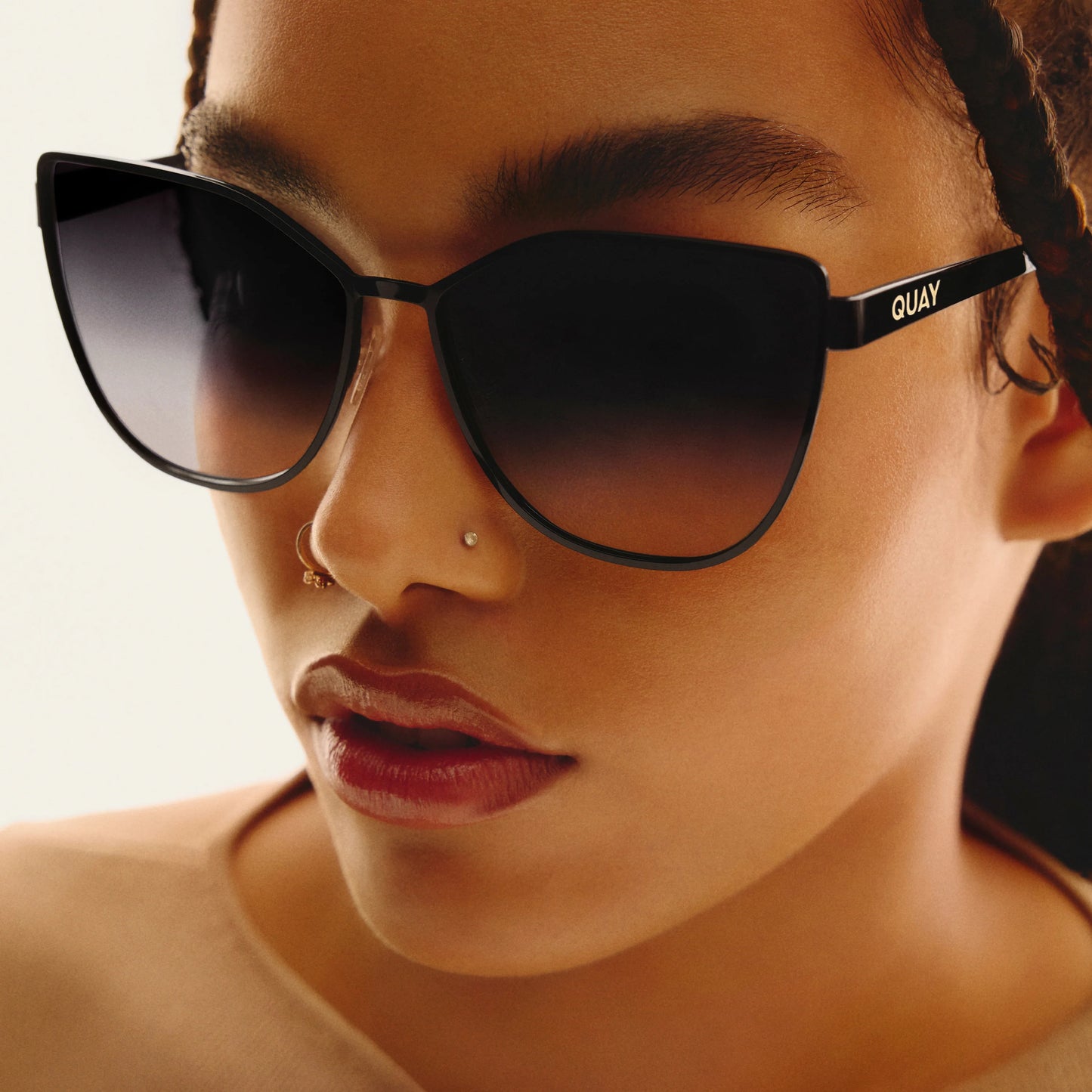 QUAY In Pursuit Sunglasses - Black/Black Plum Pink