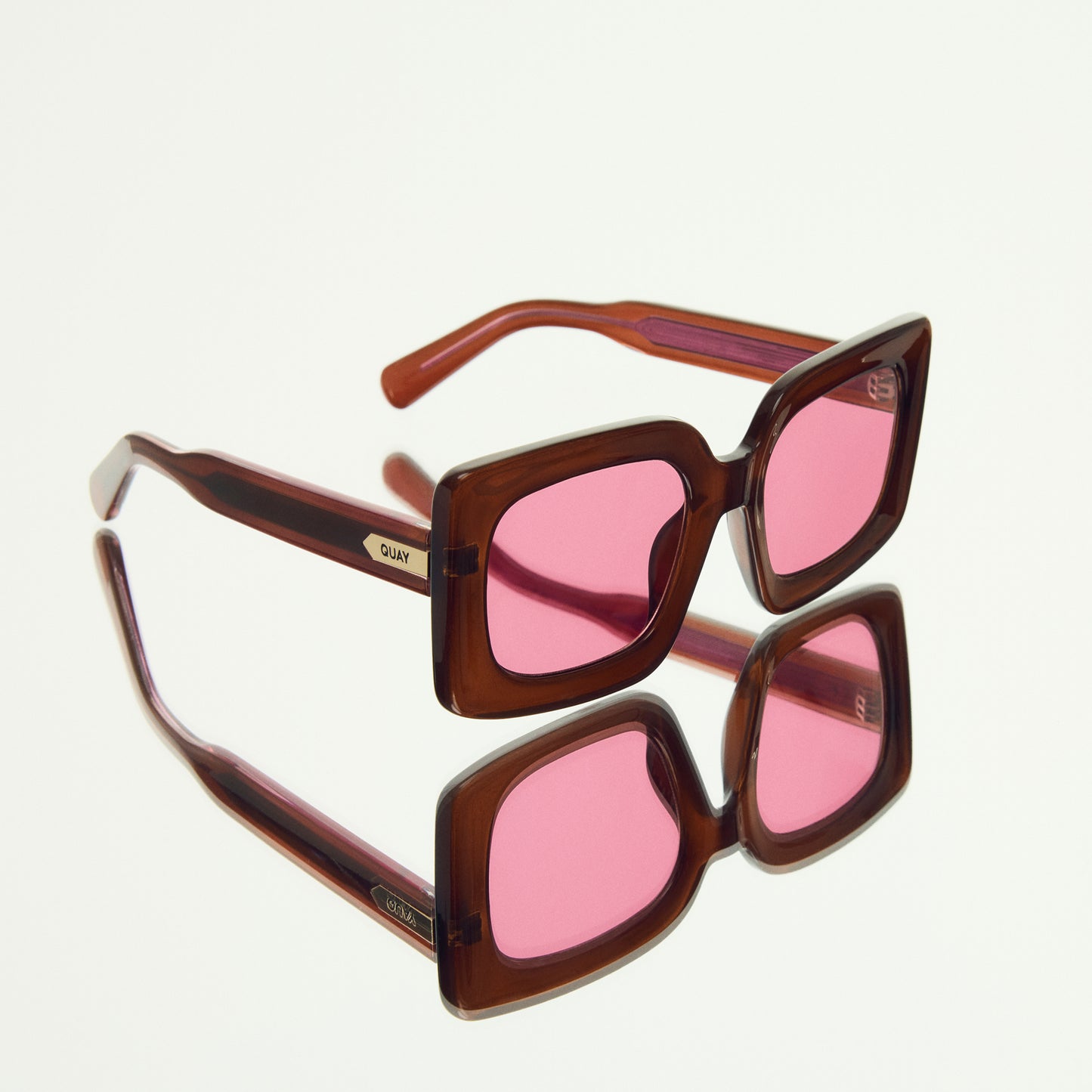 QUAY Talk Show Sunglasses - Dark Brown/Magenta