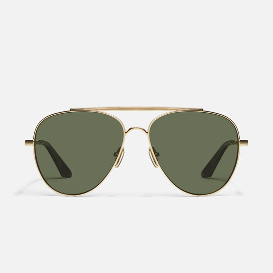 QUAY Free Fall Sunglasses - Brushed Gold/Green Polarized