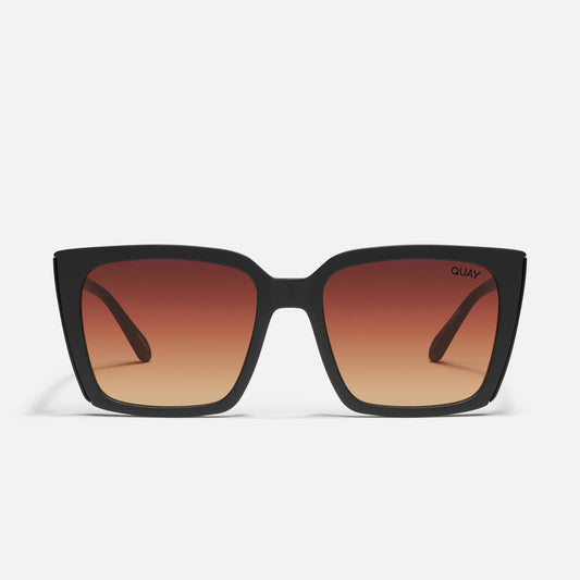 QUAY Front Cover Sunglasses - Matte Black/Brown Yellow