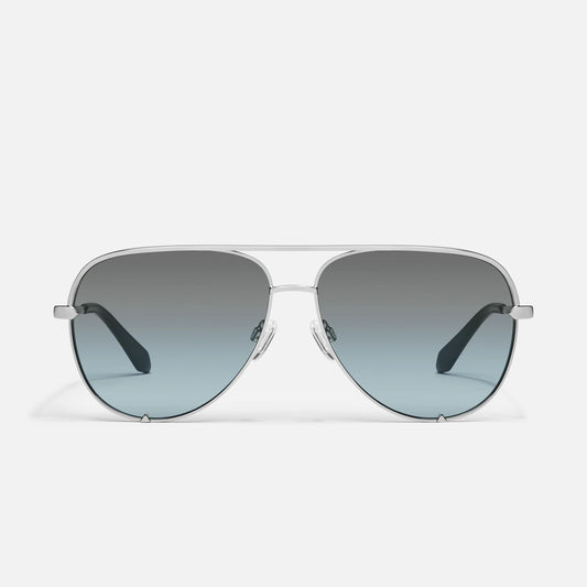 QUAY High Key Extra Large Sunglasses - Silver/Grey Light Turquoise