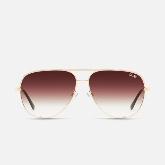 QUAY High Key Large Sunglasses - Gold/Brown Fade