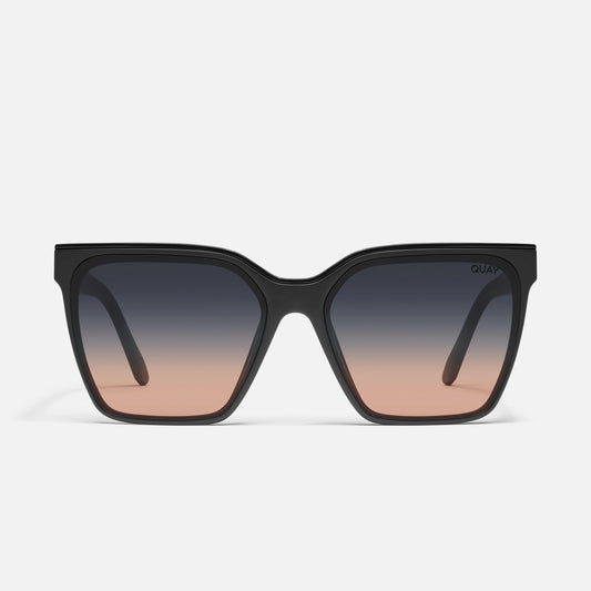 QUAY Level Up Sunglasses - Matte Black/Black Fade To Coral