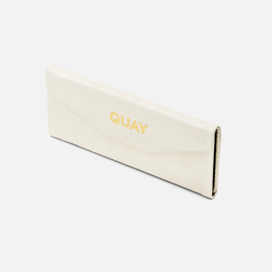 QUAY Embossed Tri Fold Case - Bone Croc/Gold