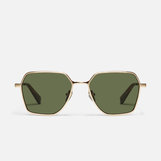 QUAY World Tour Sunglasses - Brushed Gold/Green Polarized