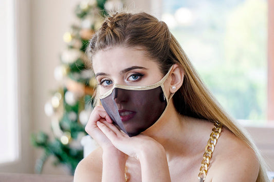 SUPERXULA AURUM BLACK - Certified Reusable Transparent Mask with Gold Trim & Black Fabric