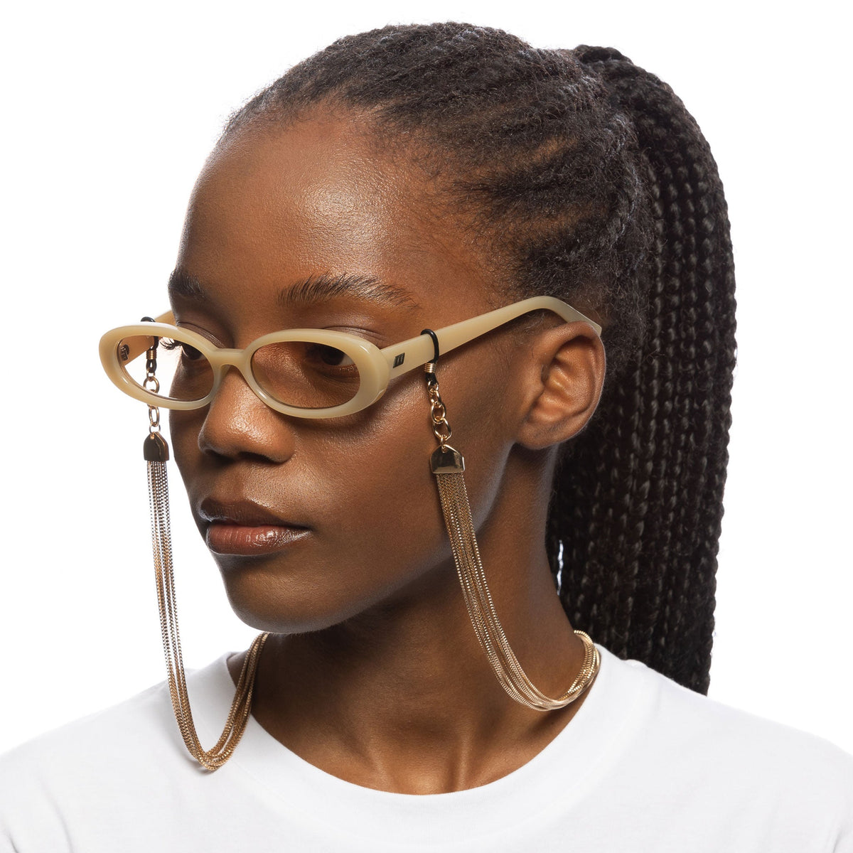 Le Specs Y2K Layered Eyewear Chain Shiny Light Gold PresenceConcept