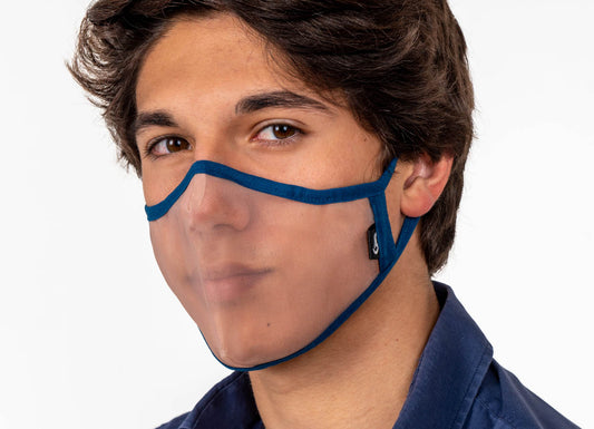 XULA Unisex Blue - Reusable Transparent Face Mask with Navy Blue Trim - PresenceConcept.com
