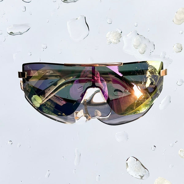 QUAY On The Edge Sunglasses - Bone/Pink Mirror Polarized