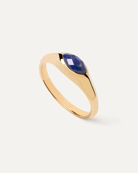 PDPAOLA Lapis Lazuli Nomad Stamp Ring - 925 Sterling Silver / 18K Gold Plating with Gemstones