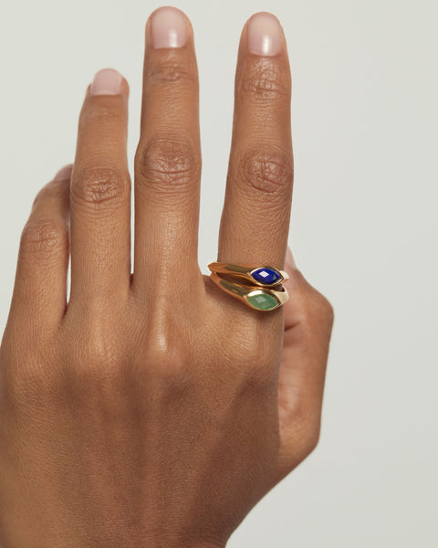 PDPAOLA Lapis Lazuli Nomad Stamp Ring - 925 Sterling Silver / 18K Gold Plating with Gemstones