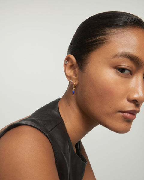 PDPAOLA Lapis Lazuli Nomad Hoop Earrings - 925 Sterling Silver / 18K Gold Plating