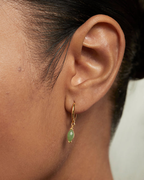 PDPAOLA Green Aventurine Nomad Hoop Earrings - 925 Sterling Silver / 18K Gold Plating