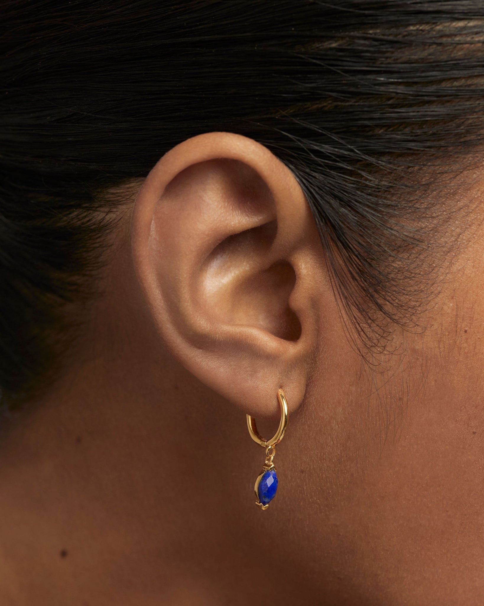 PDPAOLA Lapis Lazuli Nomad Hoop Earrings - 925 Sterling Silver / 18K Gold Plating