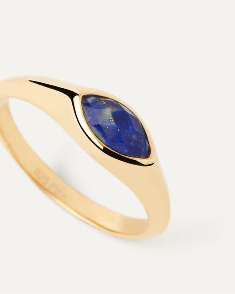 PDPAOLA Lapis Lazuli Nomad Stamp Ring - 925 Sterling Silver / 18K Gold Plating with Gemstones