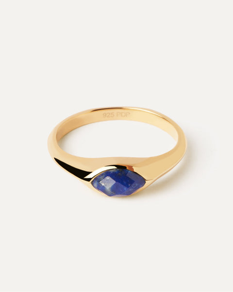 PDPAOLA Lapis Lazuli Nomad Stamp Ring - 925 Sterling Silver / 18K Gold Plating with Gemstones