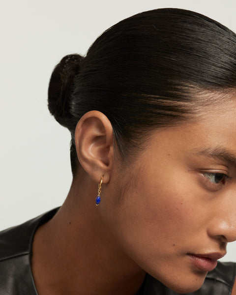 PDPAOLA Lapis Lazuli Nomad Hoop Earrings - 925 Sterling Silver / 18K Gold Plating