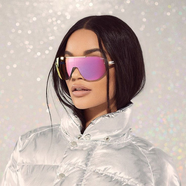 QUAY On The Edge Sunglasses - Bone/Pink Mirror Polarized