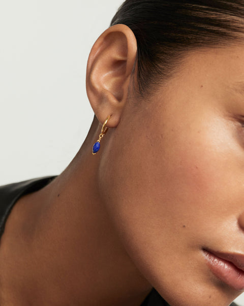 PDPAOLA Lapis Lazuli Nomad Hoop Earrings - 925 Sterling Silver / 18K Gold Plating