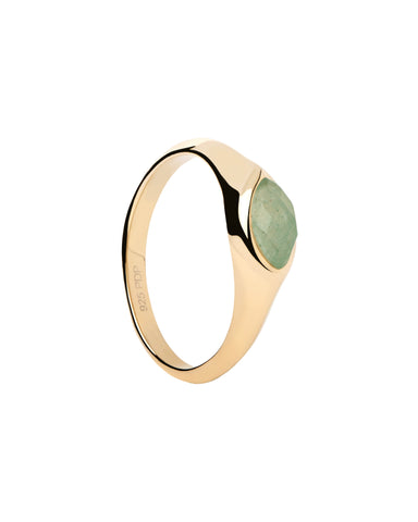 PDPAOLA Green Aventurine Nomad Stamp Ring - 925 Sterling Silver / 18K Gold Plating with Gemstones