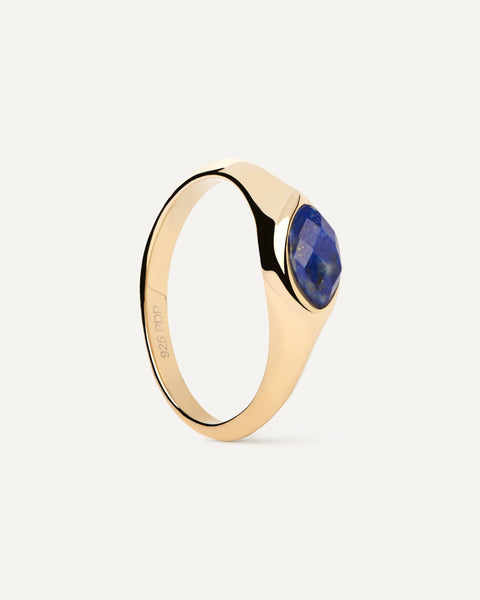 PDPAOLA Lapis Lazuli Nomad Stamp Ring - 925 Sterling Silver / 18K Gold Plating with Gemstones