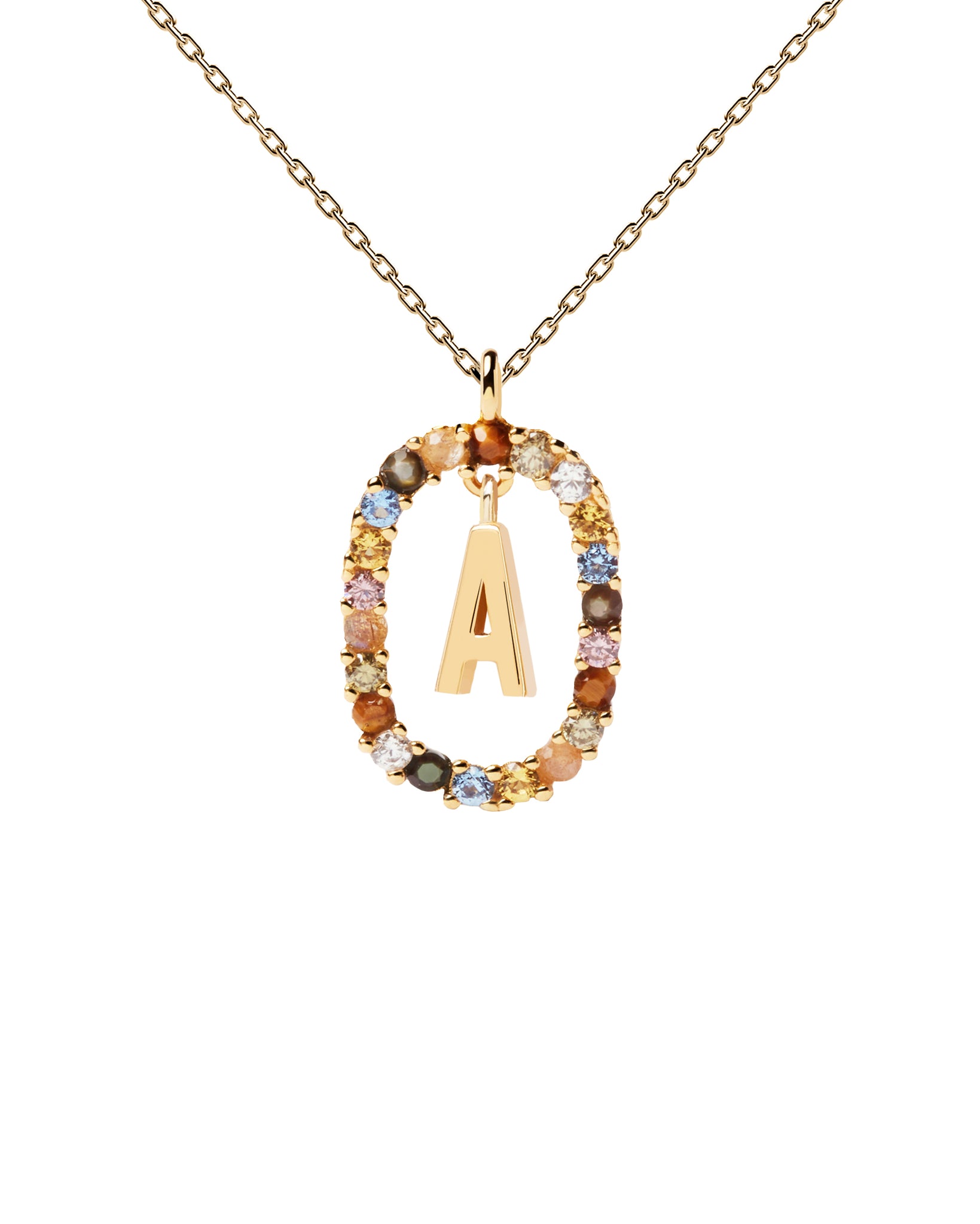 PDPAOLA Letter A Necklace - 925 Sterling Silver / 18K Gold Plating with Gemstones