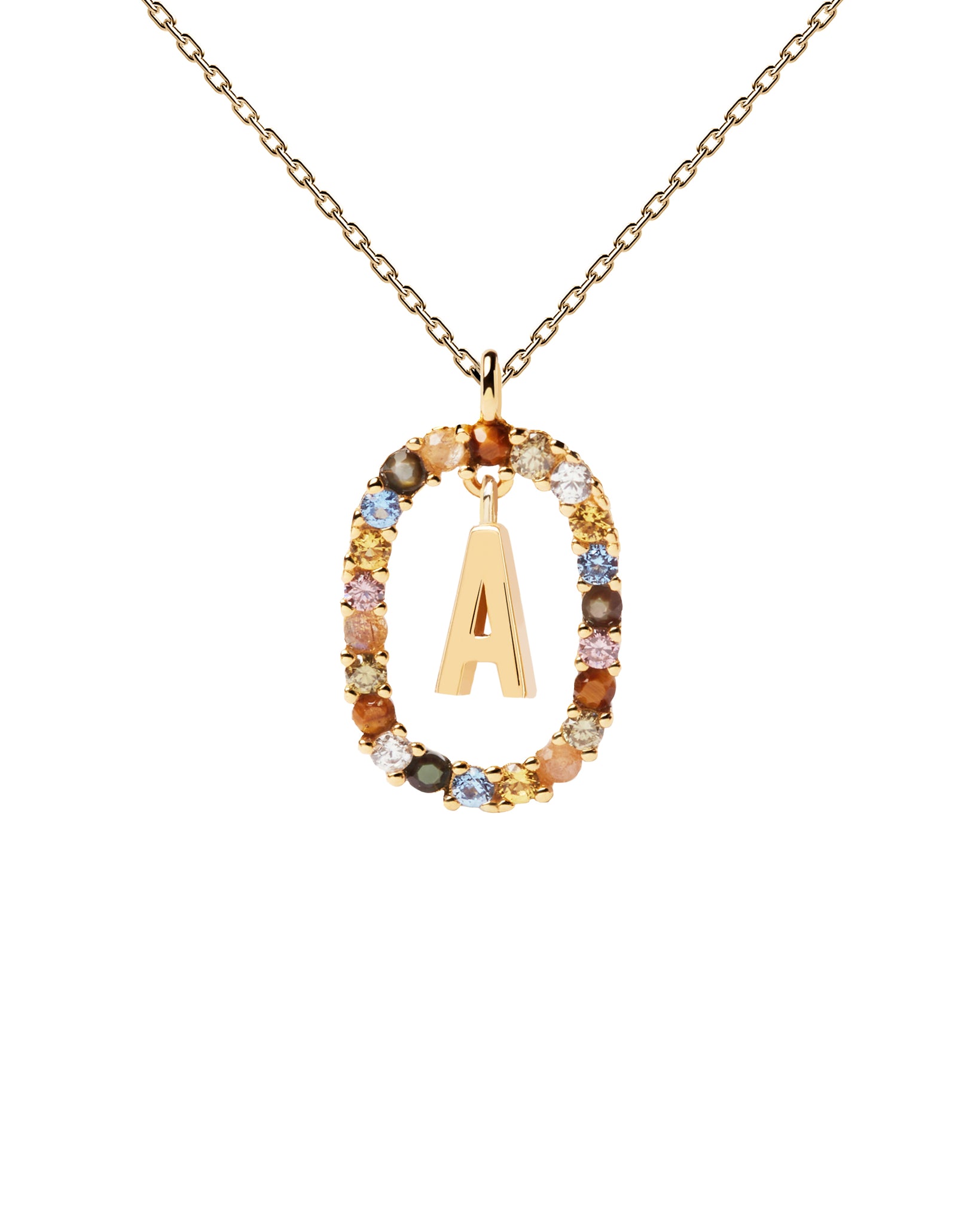 PDPAOLA Letter A Necklace - 925 Sterling Silver / 18K Gold Plating with Gemstones