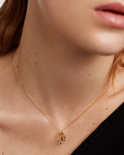 PDPAOLA Letter A Necklace - 925 Sterling Silver / 18K Gold Plating with Gemstones