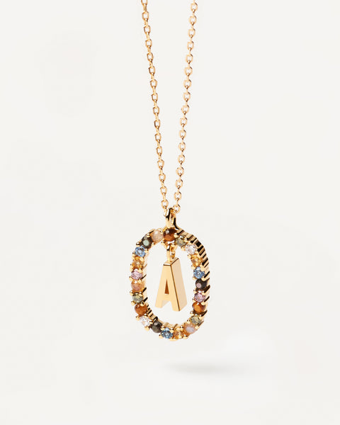 PDPAOLA Letter A Necklace - 925 Sterling Silver / 18K Gold Plating with Gemstones