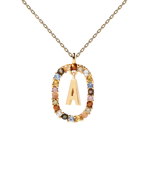 PDPAOLA Letter A Necklace - 925 Sterling Silver / 18K Gold Plating with Gemstones