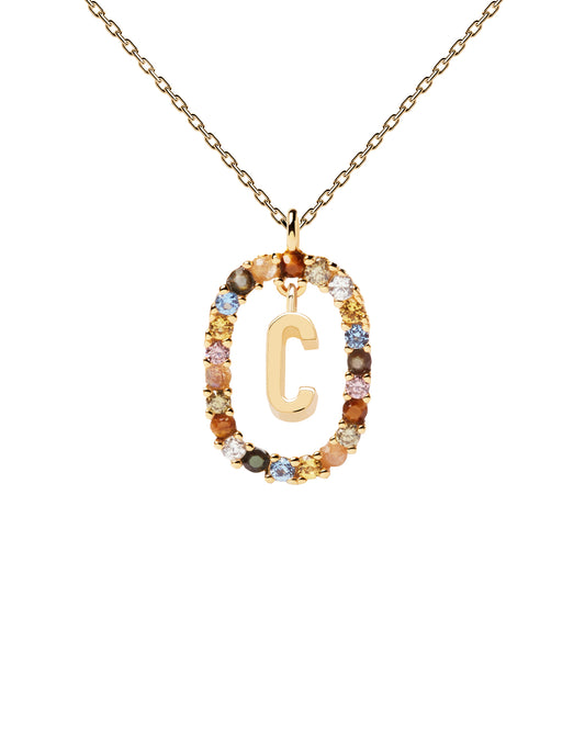 PDPAOLA Letter C Necklace - 925 Sterling Silver / 18K Gold Plating with Gemstones