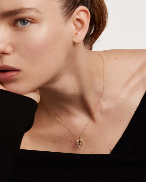 PDPAOLA Letter C Necklace - 925 Sterling Silver / 18K Gold Plating with Gemstones