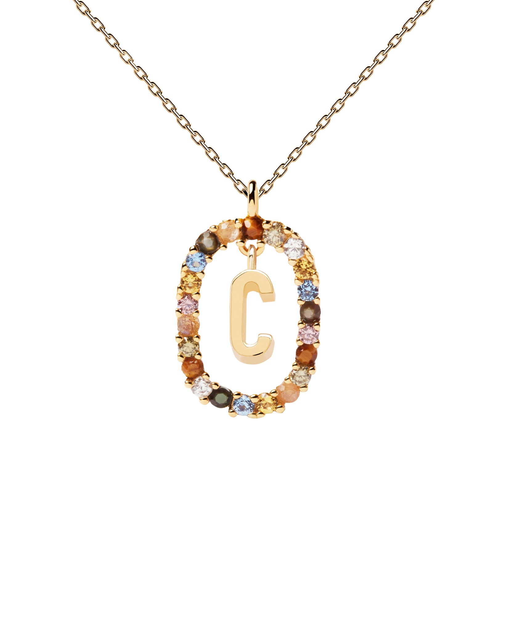 PDPAOLA Letter C Necklace - 925 Sterling Silver / 18K Gold Plating with Gemstones