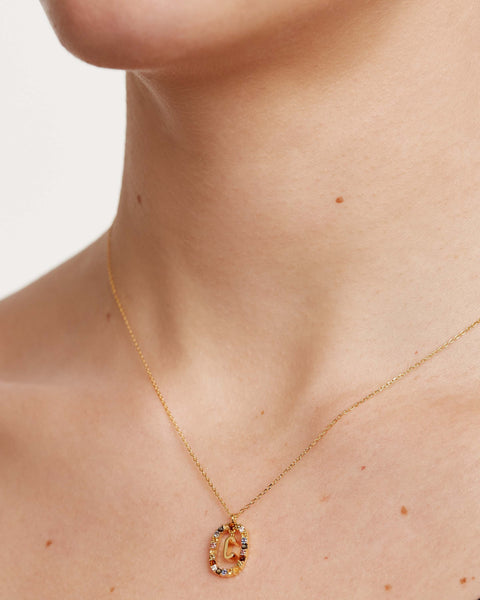 PDPAOLA Letter C Necklace - 925 Sterling Silver / 18K Gold Plating with Gemstones