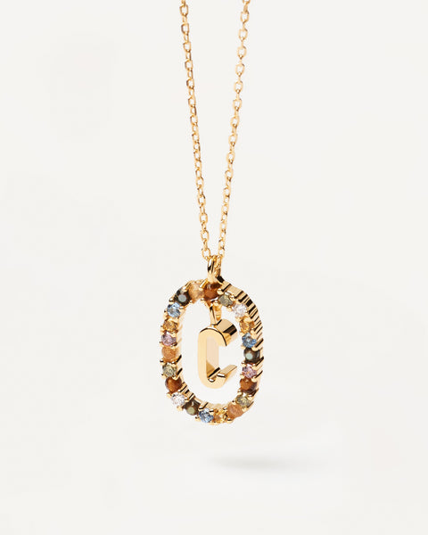 PDPAOLA Letter C Necklace - 925 Sterling Silver / 18K Gold Plating with Gemstones