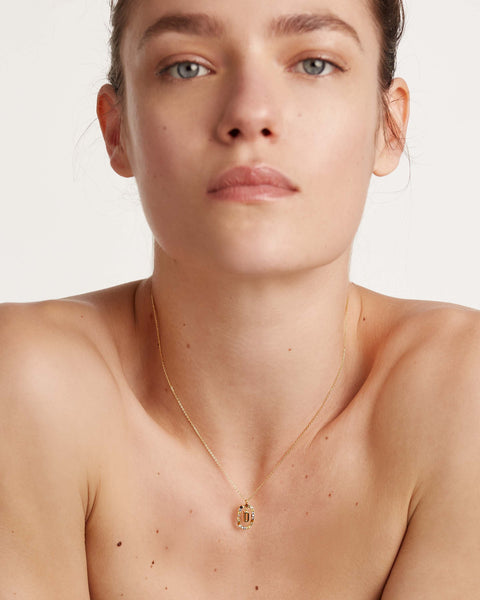PDPAOLA Letter D Necklace - 925 Sterling Silver / 18K Gold Plating with Gemstones