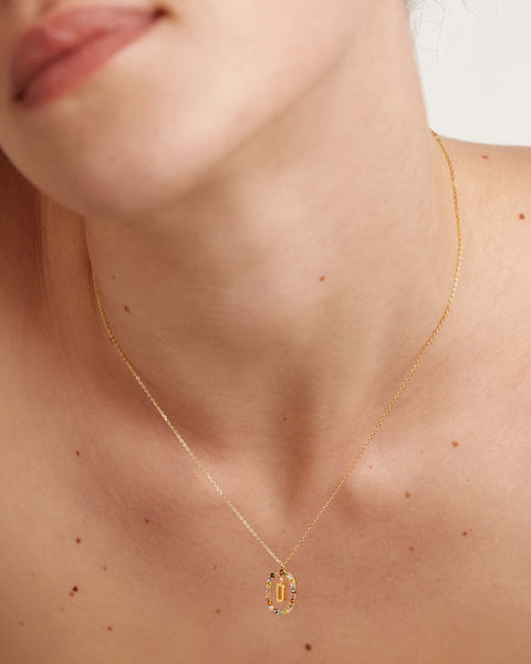 PDPAOLA Letter D Necklace - 925 Sterling Silver / 18K Gold Plating with Gemstones