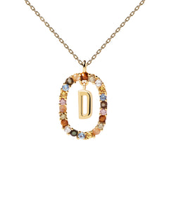 PDPAOLA Letter D Necklace - 925 Sterling Silver / 18K Gold Plating with Gemstones