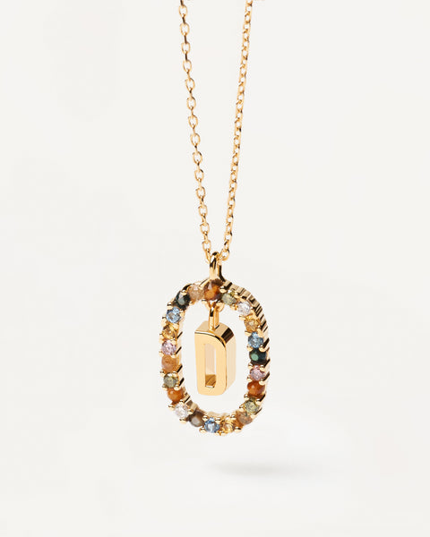 PDPAOLA Letter D Necklace - 925 Sterling Silver / 18K Gold Plating with Gemstones