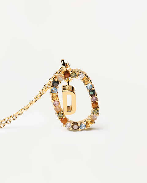 PDPAOLA Letter D Necklace - 925 Sterling Silver / 18K Gold Plating with Gemstones