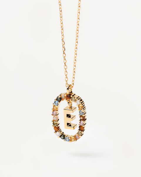 PDPAOLA Letter E Necklace - 925 Sterling Silver / 18K Gold Plating with Gemstones