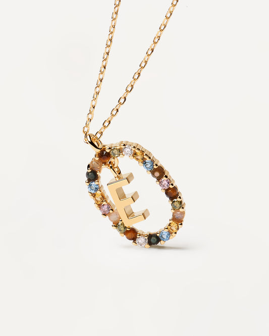 PDPAOLA Letter E Necklace - 925 Sterling Silver / 18K Gold Plating with Gemstones